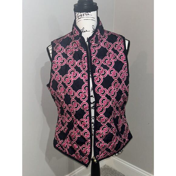 Crown & Ivy Puffer Vest Pink & Navy PL Women’s Full Zip Front W/ Zip Pockets - Picture 2 of 10
